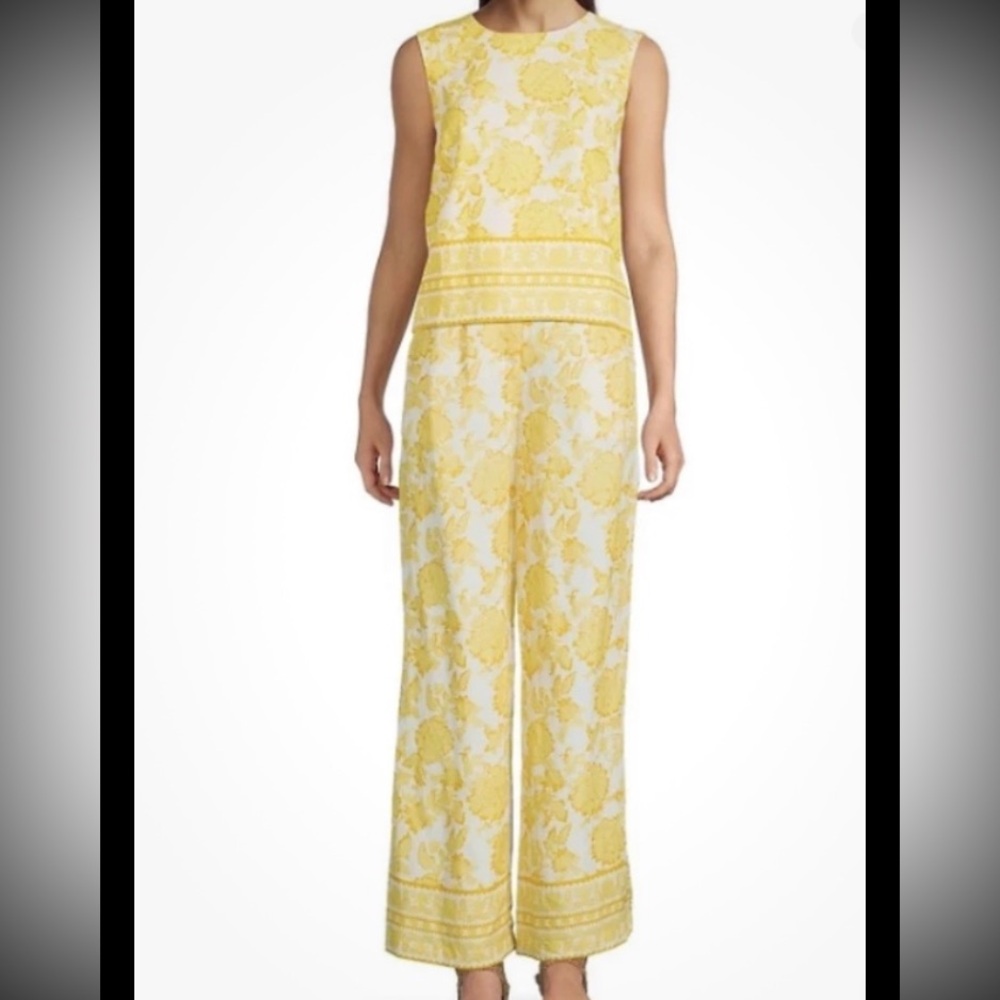 Alex Marie Wide Leg Pants NWT Light Lined Yellow White Floral SZ 2 Summer Boho